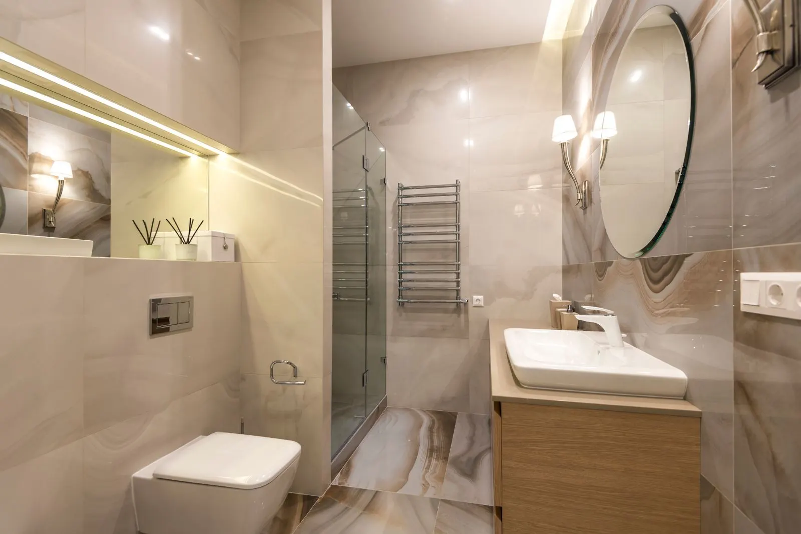 A marble-tiled bathroom, sample image