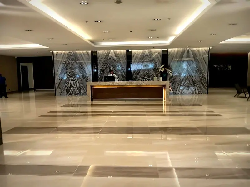 The lobby front desk