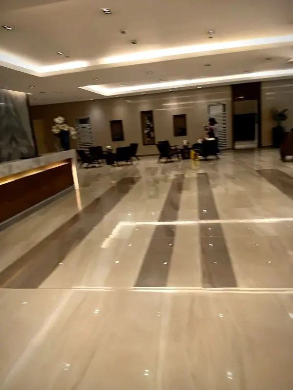 The marble lobby with its front desk